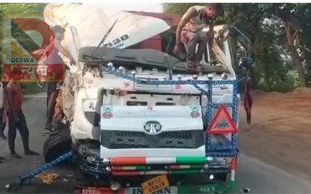 जमुई में ट्रक और हाइवा की आमने-सामने टक्कर, दोनों चालक घायल, एक की हालत गंभीर,पटना रेफर