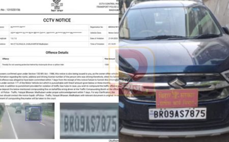 बिहार में अनोखा चालान: कार चालक पर ‘हेलमेट न पहनने’ का जुर्माना