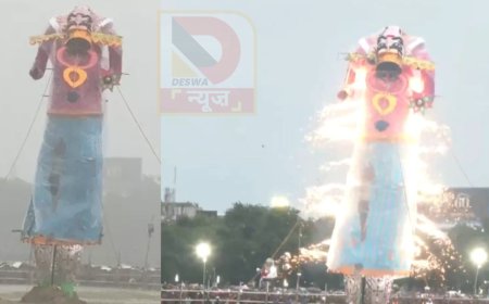 पटना गांधी मैदान में रावण दहन: बारिश ने उत्साह फीका किया, CM के वध करने से पहले टूटा रावण का सिर