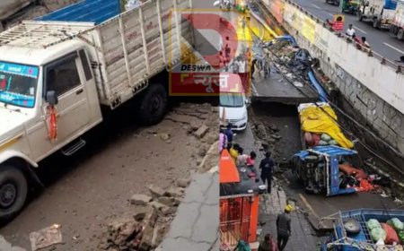 मीठापुर फ्लाईओवर हादसा: बारिश के कारण धंस गई सड़क, पिकअप ट्रक समेत कई वाहन फंसे, मचा हड़कंप