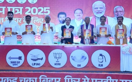 बिहार विधानसभा चुनाव 2025: एनडीए ने पेश किया 69-पन्नों का मेनीफेस्टो, बिहार के 1 करोड़ युवाओं को नौकरी देने का ऐलान