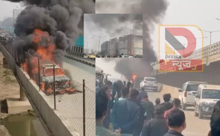 पटना में बड़ा हादसा टला—PMCH डॉक्टर की कार धू-धू कर जली, 30 फीट उठा धुआं,3 KM तक लगा जाम