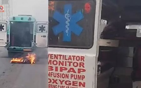 पटना अटल पथ पर चलती एंबुलेंस में लगी आग, 25 मीटर तक जलती रही गाड़ी,मरीज को खींचकर बाहर निकाला