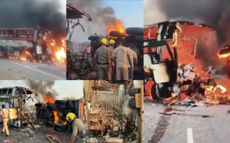 आंध्र प्रदेश में भीषण सड़क हादसा: बस-टिपर टक्कर के बाद लगी आग, 14 लोगों की जिंदा जलकर मौत, 18 घायल
